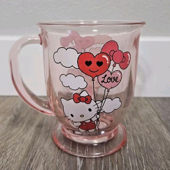 Hello Kitty Other - Hello Kitty Sanrio Coffee Cup Mug Clear Iridescent Pink Love Heart Balloons